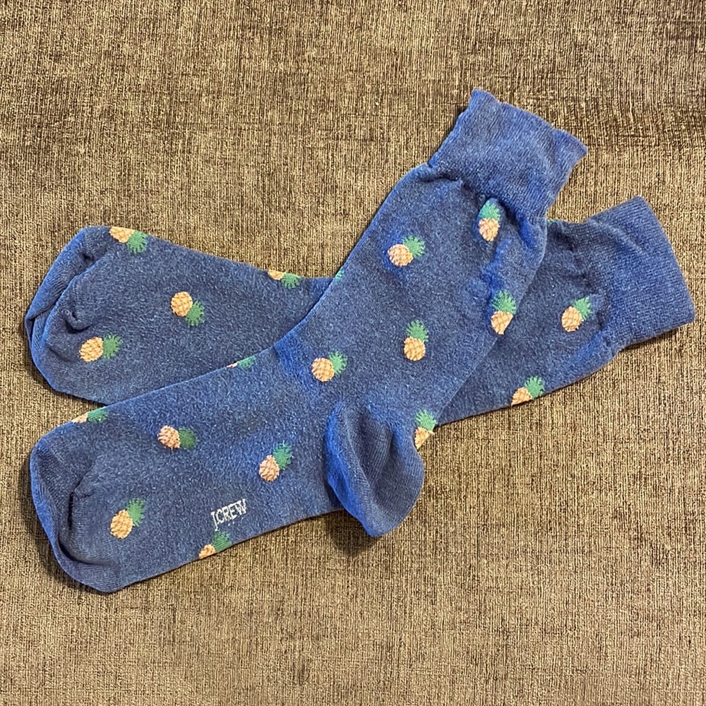 Blue crew socks with pineapple design by J. Crew